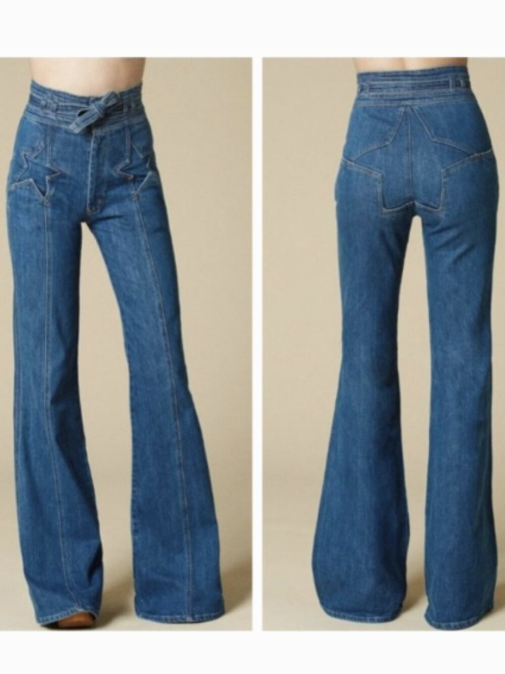 Stoned Immaculate Filmore High Rise Tie Waist Star Flare Jeans 29